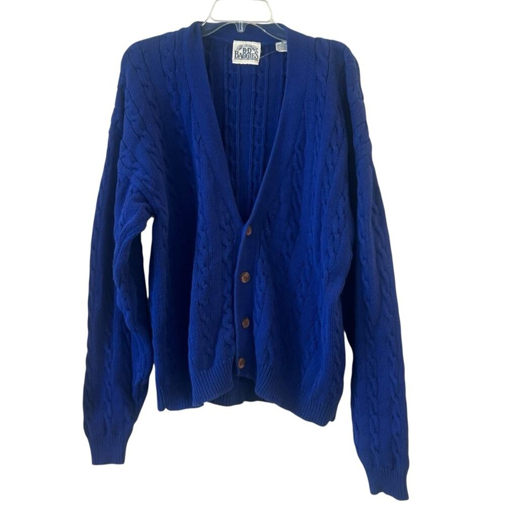 Vintage Men's Tennis Varsity Blue Fisherman Thick Cable Knit Cardigan XL